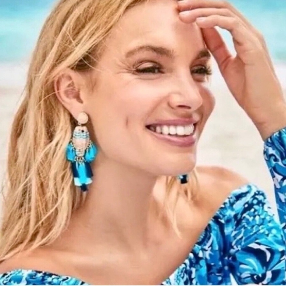 Lilly Pulitzer | Blue Fish Beaded Dangle Earrings. NWOT